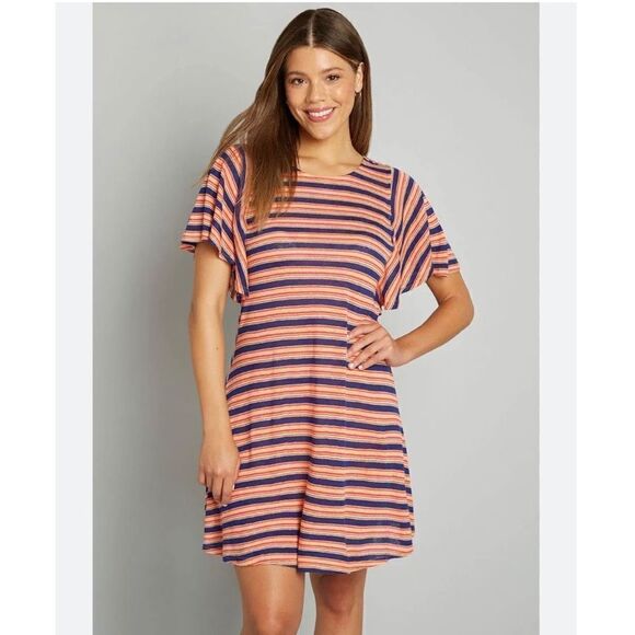 ModCloth Women’s 1X Plus Gotta Get Going TShirt Dress Orange Stripe NWT - Picture 1 of 13